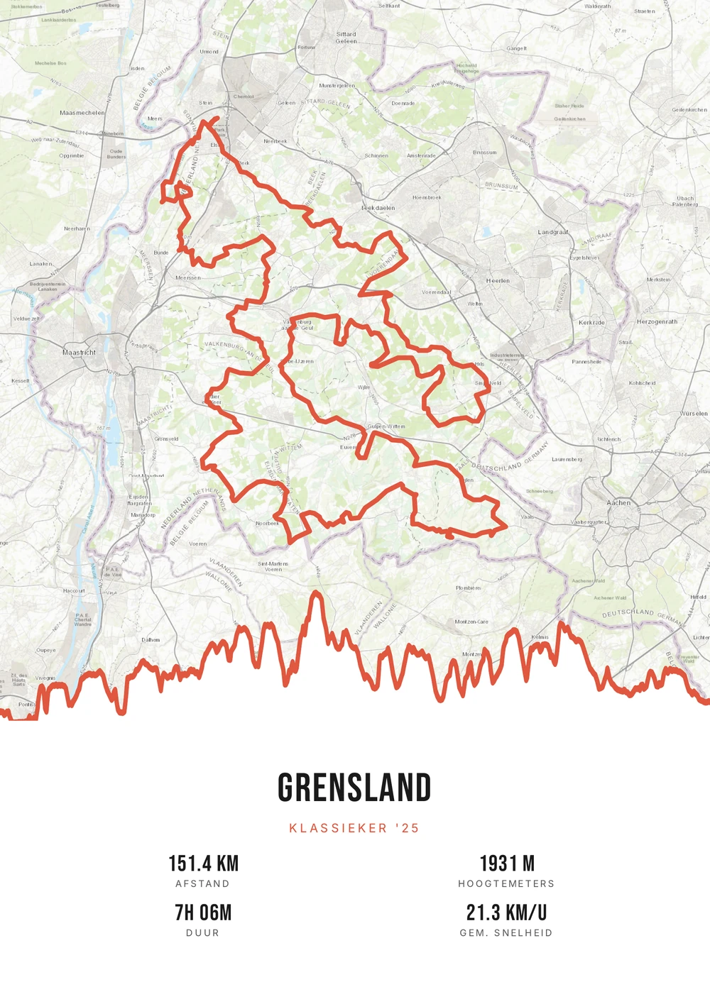 Route Frame poster of a hiking route with elevation profile.